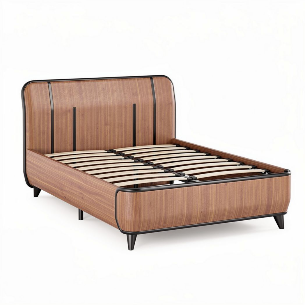 Wooden bed frame with metal support and slatted base 200 x 160 x 100cm