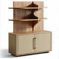 Wooden storage cabinet with open shelves and decorative design 120 x 40 x 160cm