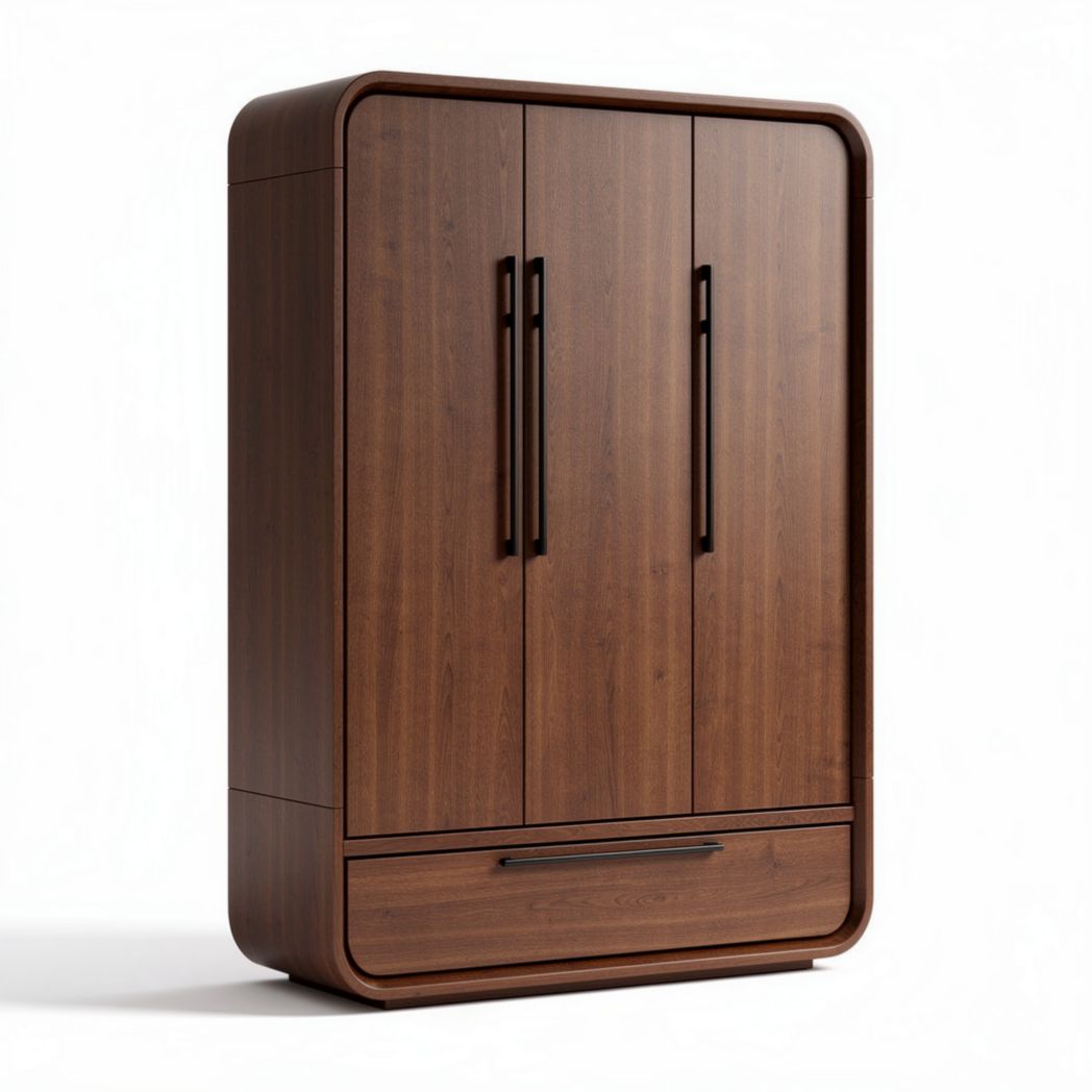 Wooden wardrobe with three doors and black handles 90 x 50 x 200cm
