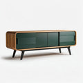 Wooden sideboard with green doors and black legs 160 x 40 x 60cm