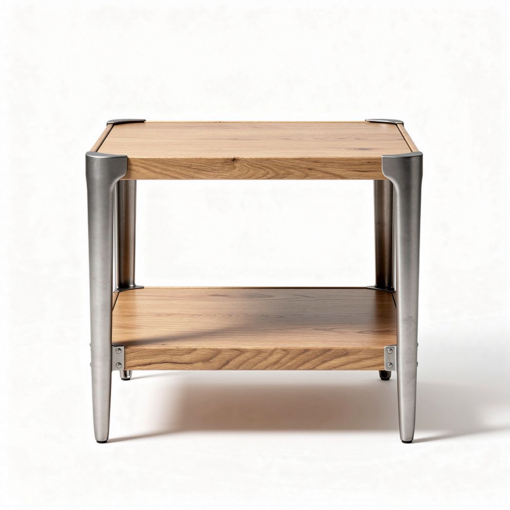 Wooden and metal side table with two shelves for living room storage 60 x 60 x 50cm