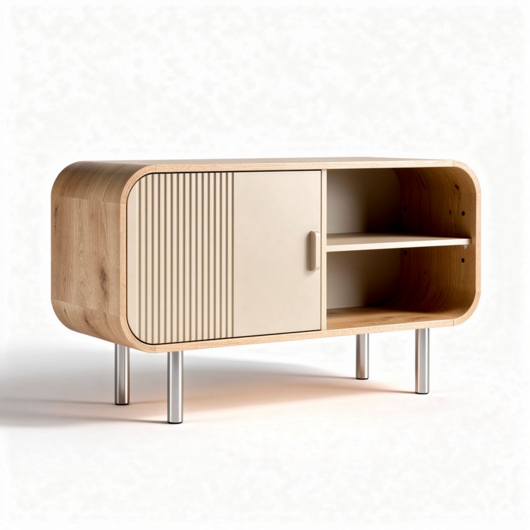 Wooden sideboard with sliding door and metal legs 100 x 40 x 70cm