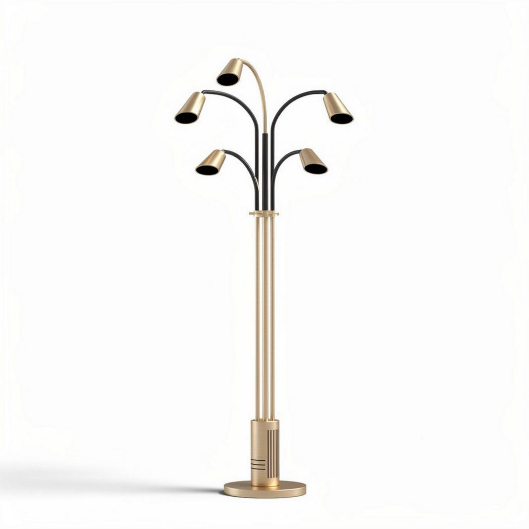 Bronze metal floor lamp with four adjustable heads and modern design