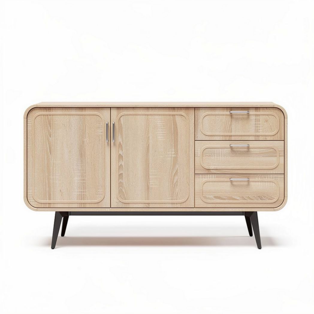 Wooden sideboard storage cabinet with three drawers and two doors 120 x 40 x 80cm