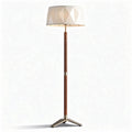 Wooden floor lamp with geometric fabric shade 30 x 30 x 150cm