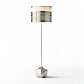 Metal floor lamp with geometric base and fabric shade 30 x 30 x 150cm