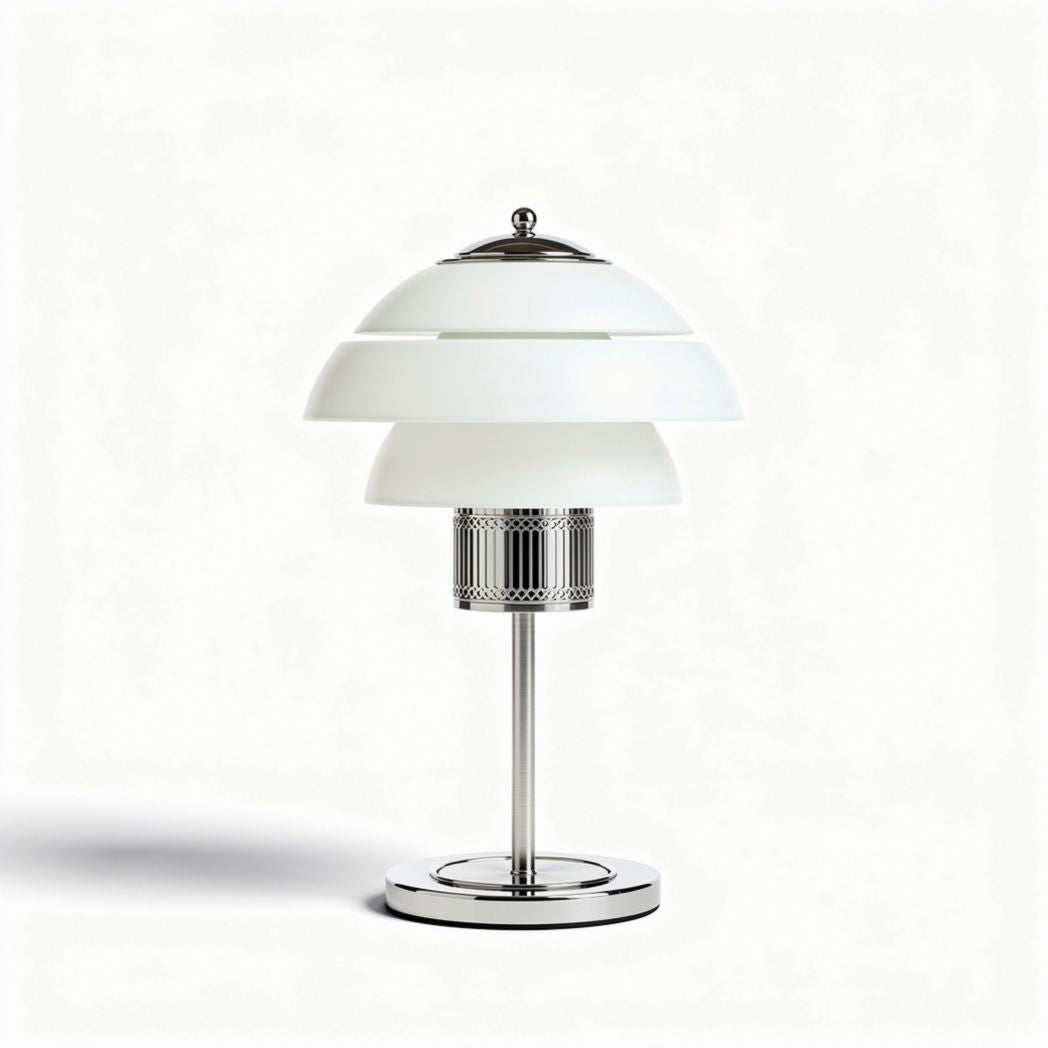 Table lamp with layered white glass shade and chrome base 15 x 15 x 30cm