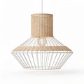Woven rattan pendant light fixture in natural and white finish 30 x 30 x 25cm