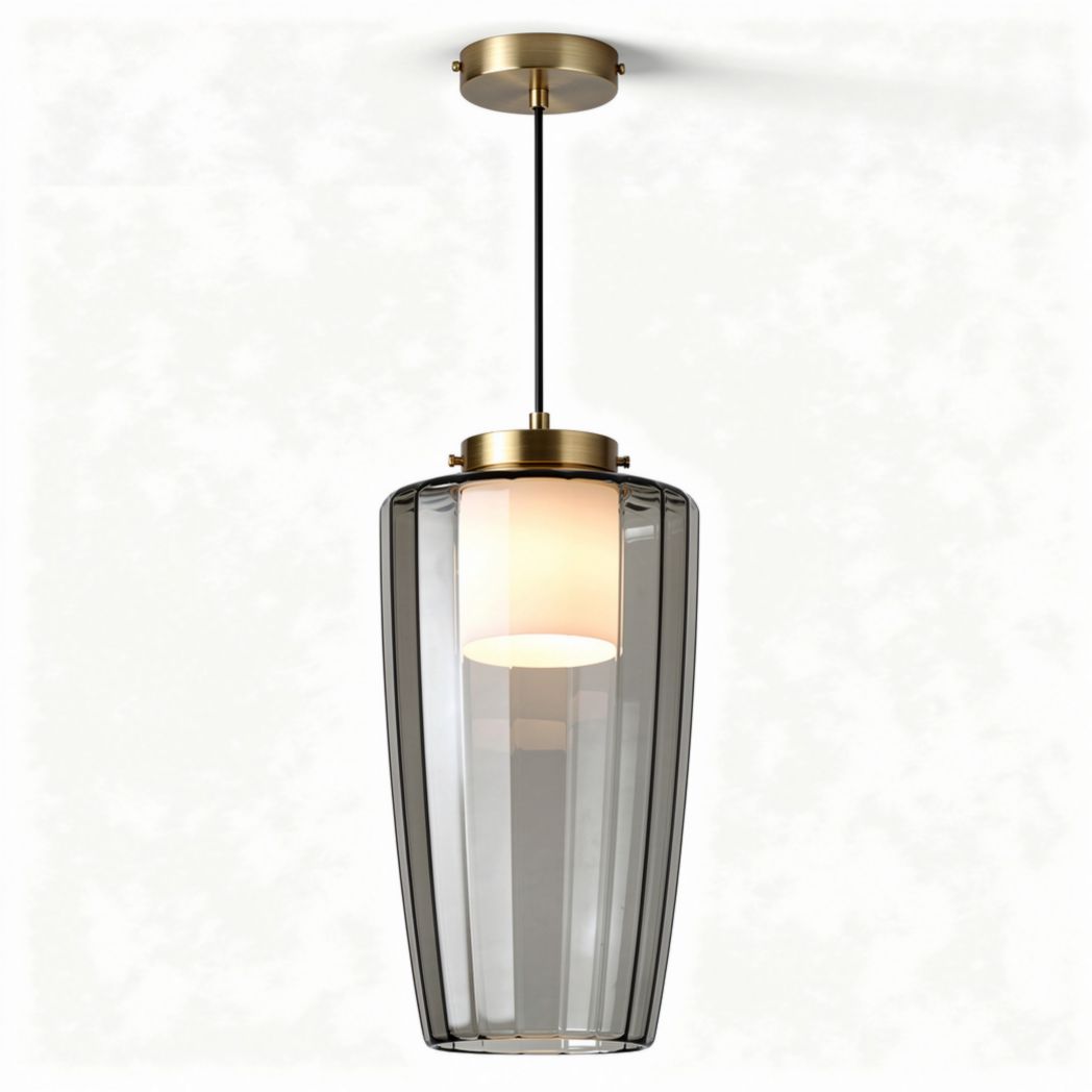 Glass pendant light fixture with brass finish for home dining room 25 x 25 x 40cm