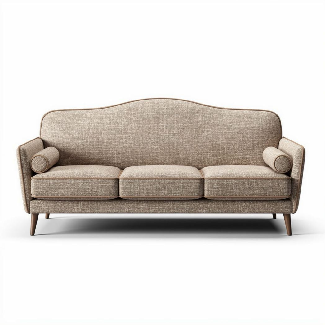 Fabric sofa with curved back and wooden legs in beige 190 x 80 x 85cm