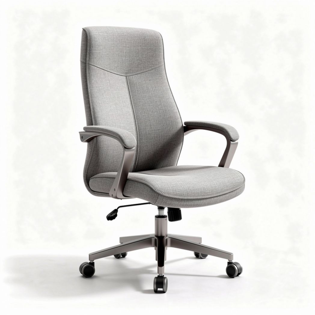 Ergonomic office chair with adjustable height and gray fabric upholstery
